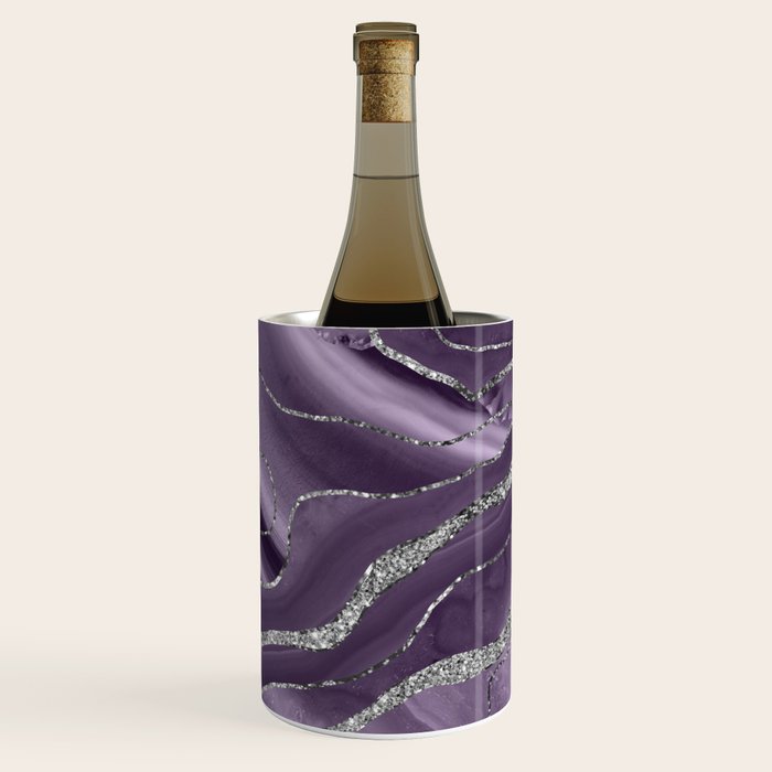 Lavender Agate Silver Glitter Glam #1 (Faux Glitter) #marble #decor #art #society6 Wine Chiller Gallery Image 1