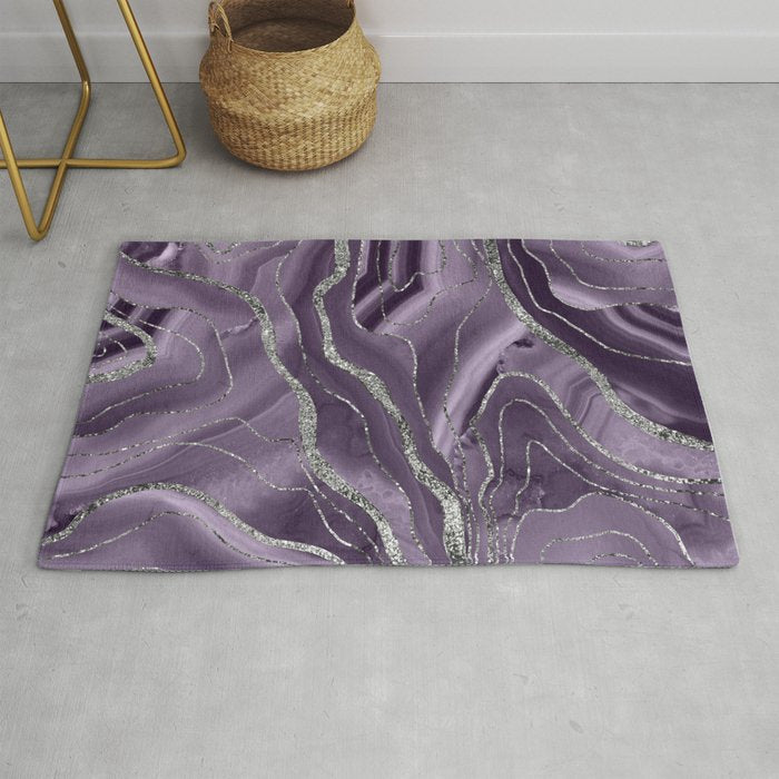Lavender Agate Silver Glitter Glam #1 (Faux Glitter) #marble #decor #art #society6 Rug Gallery Image 1