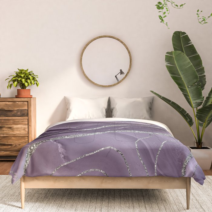 Lavender Agate Silver Glitter Glam #1 (Faux Glitter) #marble #decor #art #society6 Comforter Gallery Image 3