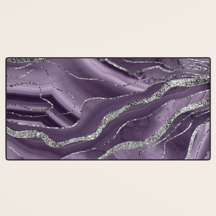 Lavender Agate Silver Glitter Glam #1 (Faux Glitter) #marble #decor #art #society6 Desk Mat Gallery Image 3