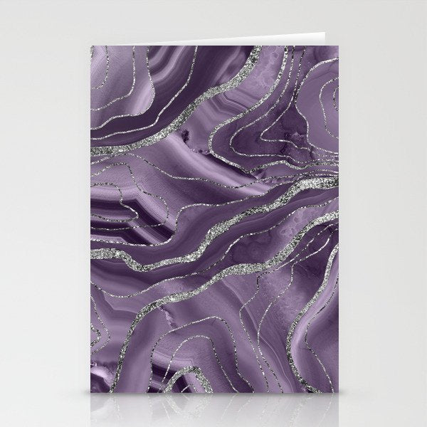 Lavender Agate Silver Glitter Glam #1 (Faux Glitter) #marble #decor #art #society6 Stationery Card Gallery Image 2