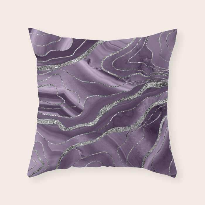Lavender Agate Silver Glitter Glam #1 (Faux Glitter) #marble #decor #art #society6 Throw Pillow Gallery Image 6