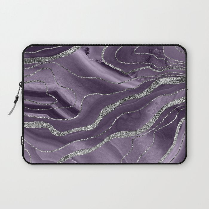 Lavender Agate Silver Glitter Glam #1 (Faux Glitter) #marble #decor #art #society6 Laptop Sleeve Gallery Image 1