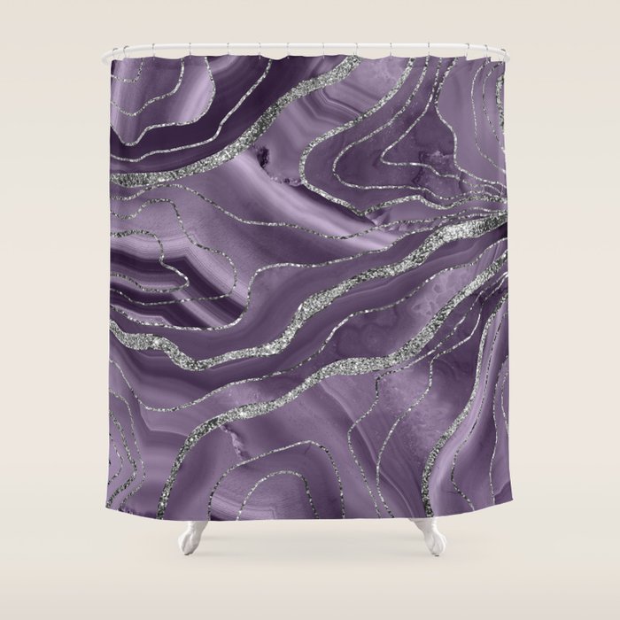 Lavender Agate Silver Glitter Glam #1 (Faux Glitter) #marble #decor #art #society6 Shower Curtain Gallery Image 1