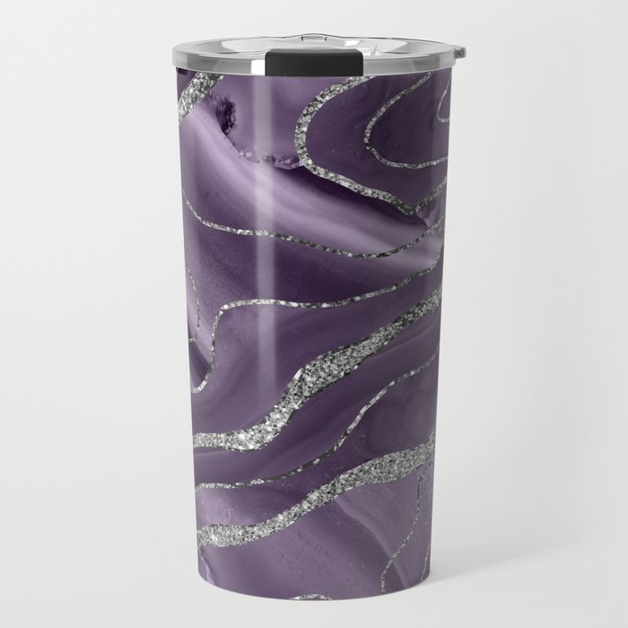 Lavender Agate Silver Glitter Glam #1 (Faux Glitter) #marble #decor #art #society6 Travel Mug Gallery Image 1