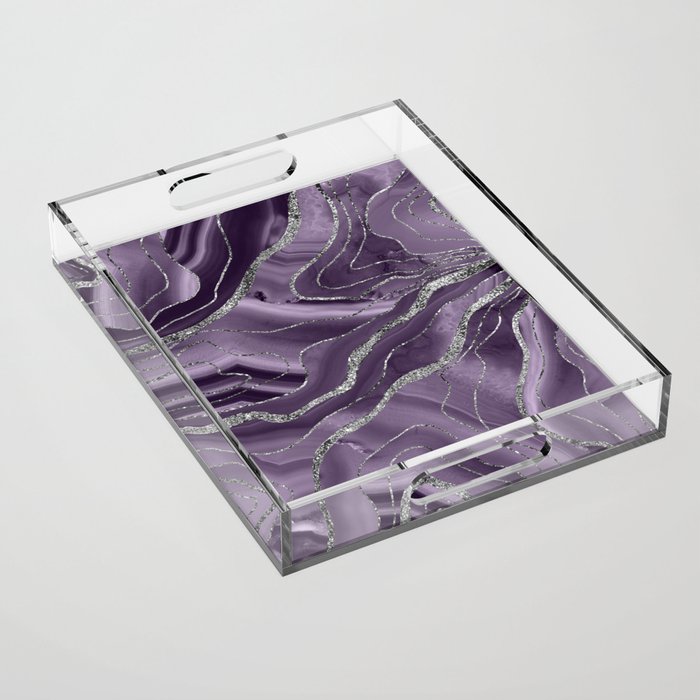 Lavender Agate Silver Glitter Glam #1 (Faux Glitter) #marble #decor #art #society6 Acrylic Tray Gallery Image 1