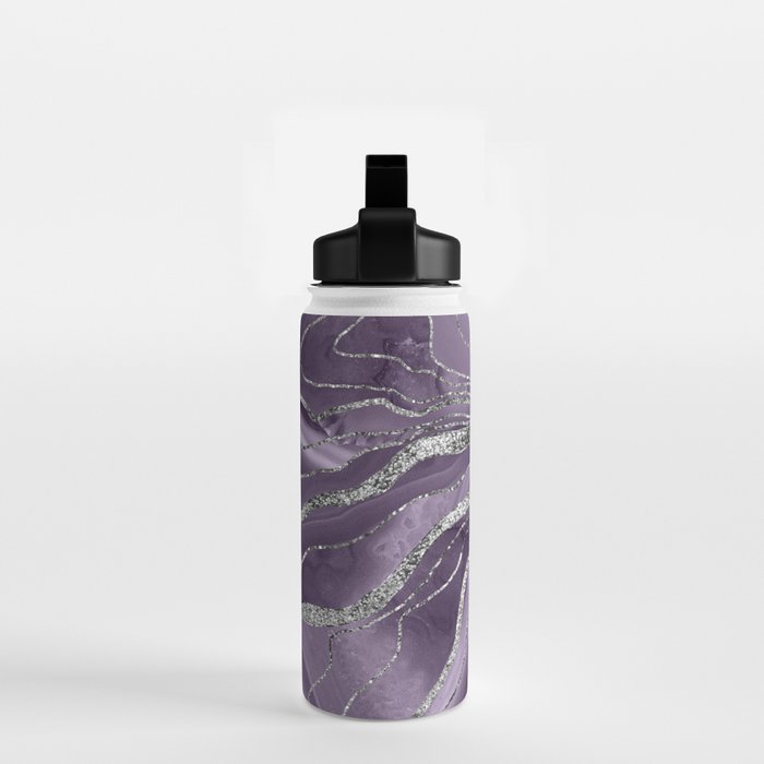 Lavender Agate Silver Glitter Glam #1 (Faux Glitter) #marble #decor #art #society6 Water Bottle Gallery Image 2