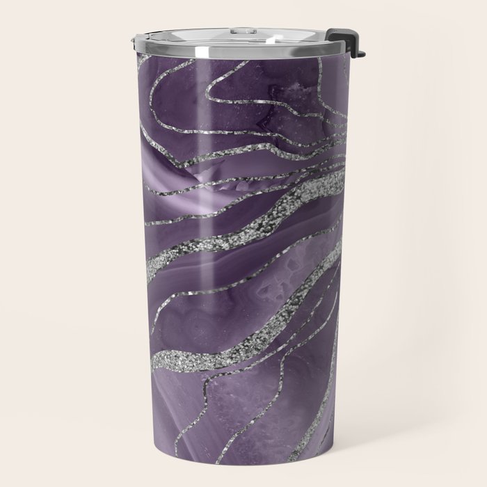 Lavender Agate Silver Glitter Glam #1 (Faux Glitter) #marble #decor #art #society6 Travel Mug Gallery Image 2