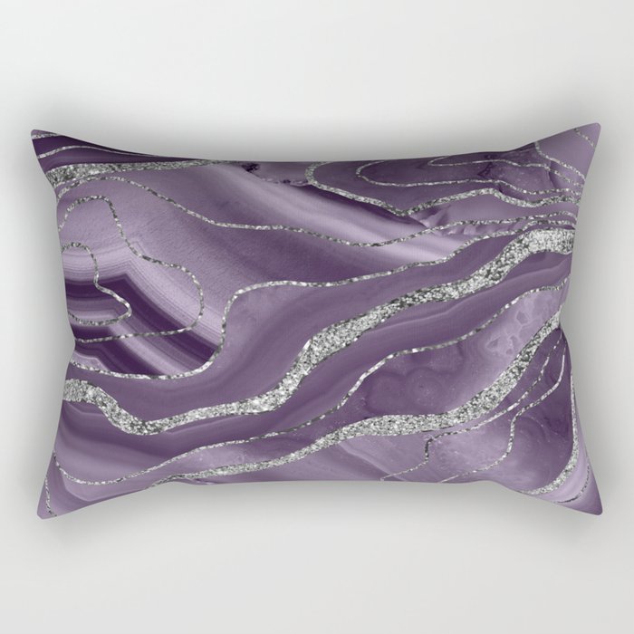 Lavender Agate Silver Glitter Glam #1 (Faux Glitter) #marble #decor #art #society6 Rectangular Pillow Gallery Image 2