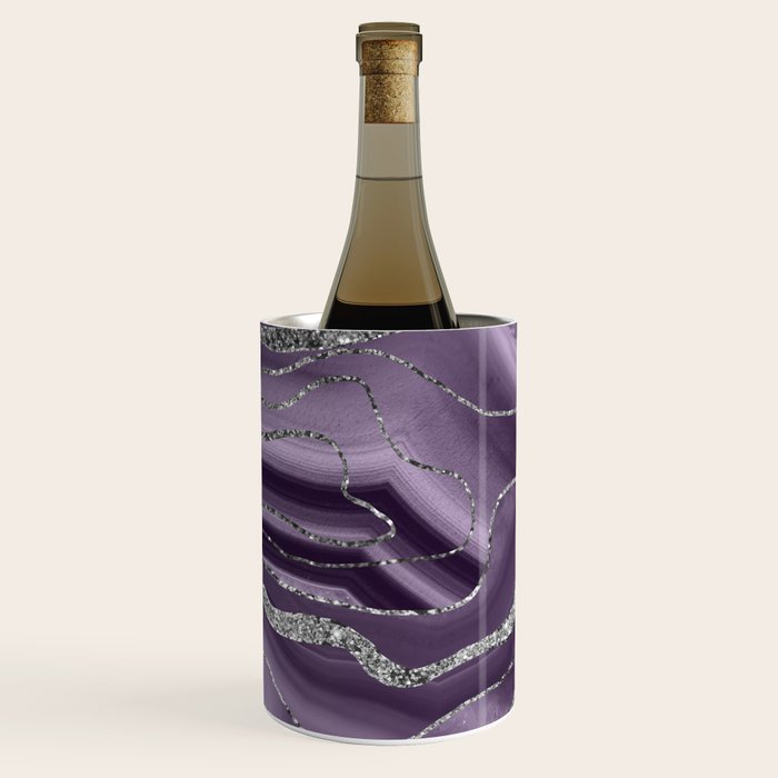 Lavender Agate Silver Glitter Glam #1 (Faux Glitter) #marble #decor #art #society6 Wine Chiller Gallery Image 2