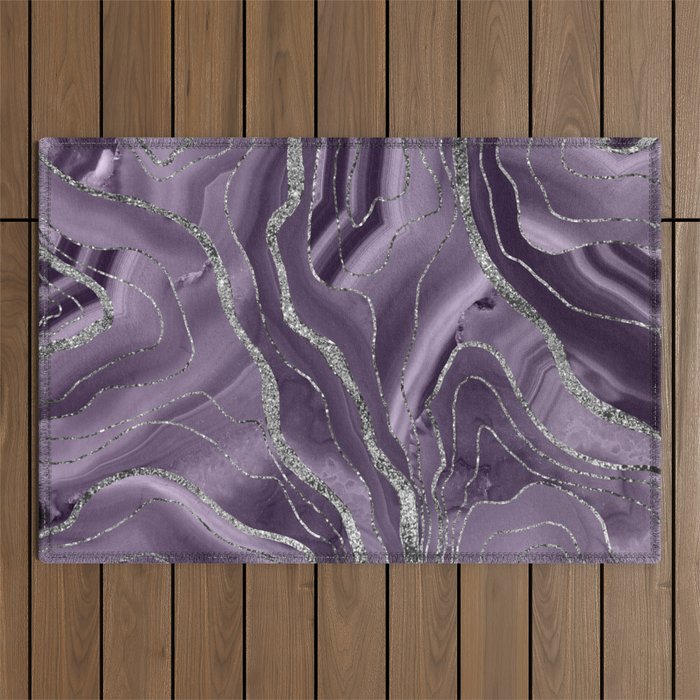 Lavender Agate Silver Glitter Glam #1 (Faux Glitter) #marble #decor #art #society6 Outdoor Rug Gallery Image 1
