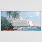 Waikiki Beach, Diamond Head, Oahu landscape painting by D. Howard Hitchcock Desk Mat Gallery Image 1