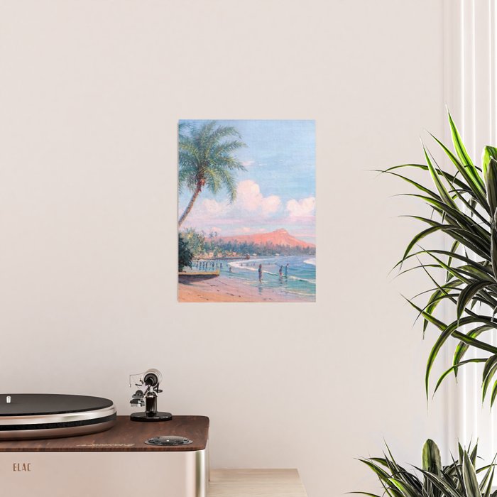 Waikiki Beach, Diamond Head, Oahu landscape painting by D. Howard Hitchcock Poster Gallery Image 2