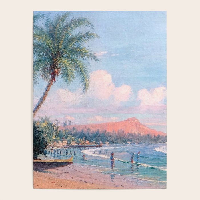 Waikiki Beach, Diamond Head, Oahu landscape painting by D. Howard Hitchcock Poster Gallery Image 4