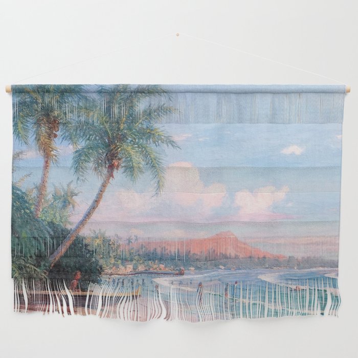 Waikiki Beach, Diamond Head, Oahu landscape painting by D. Howard Hitchcock Wall Hanging Gallery Image 1