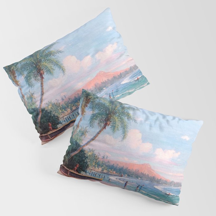 Waikiki Beach, Diamond Head, Oahu landscape painting by D. Howard Hitchcock Pillow Sham Gallery Image 3