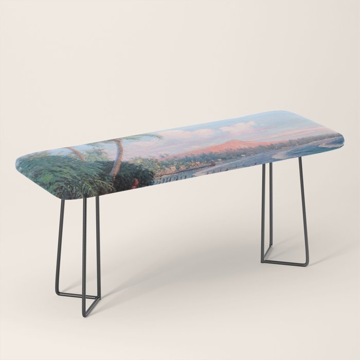 Waikiki Beach, Diamond Head, Oahu landscape painting by D. Howard Hitchcock Bench Gallery Image 1