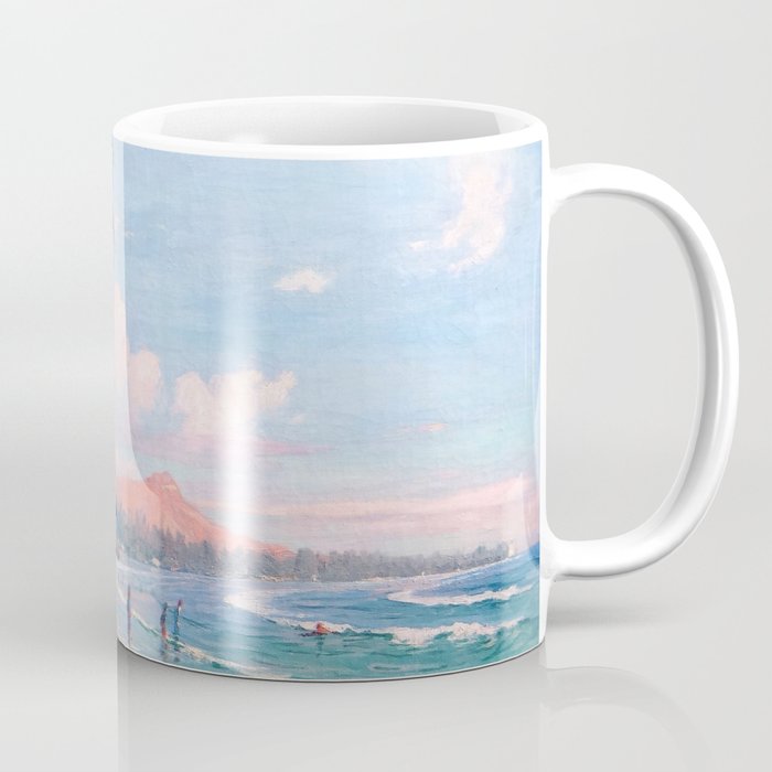 Waikiki Beach, Diamond Head, Oahu landscape painting by D. Howard Hitchcock Coffee Mug Gallery Image 1