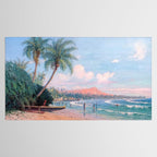 Waikiki Beach, Diamond Head, Oahu landscape painting by D. Howard Hitchcock Tablecloth Gallery Image 2