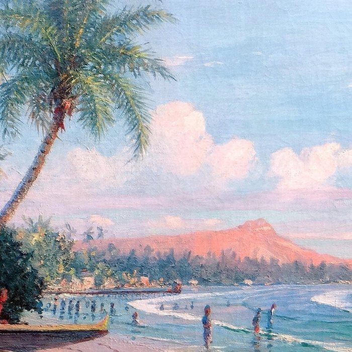 Waikiki Beach, Diamond Head, Oahu landscape painting by D. Howard Hitchcock Coffee Mug Gallery Image 2