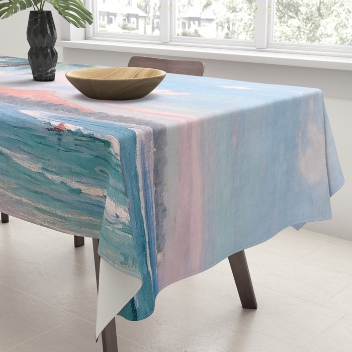 Waikiki Beach, Diamond Head, Oahu landscape painting by D. Howard Hitchcock Tablecloth Gallery Image 3