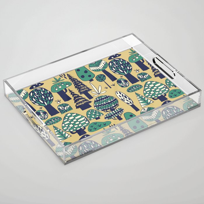 Whimsical tropical jungle pattern Acrylic Tray Gallery Image 1