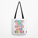 AMAZING THINGS HAPPEN WHEN YOU TRY rainbow watercolor Tote Bag Gallery Image 2