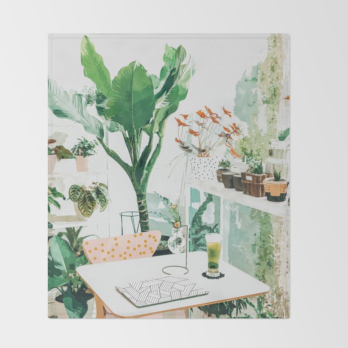 Junglow, Urban Jungle Botanical Home decor, Tropical Plants Interior Design Plant Lady Painting Throw Blanket Gallery Image 2