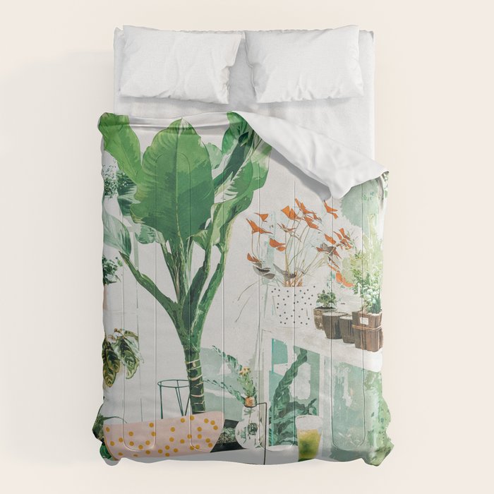 Junglow, Urban Jungle Botanical Home decor, Tropical Plants Interior Design Plant Lady Painting Comforter Gallery Image 6