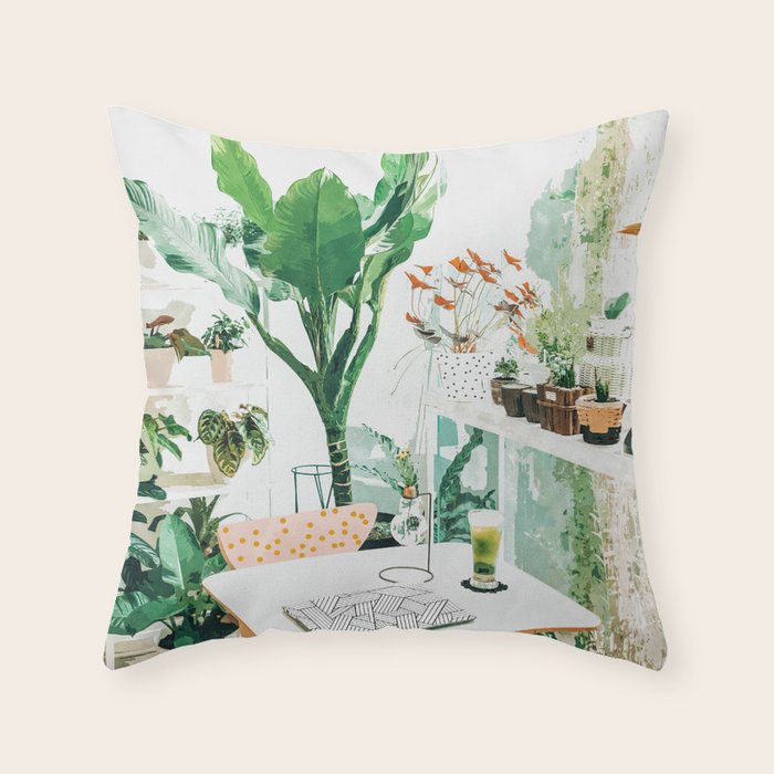 Junglow, Urban Jungle Botanical Home decor, Tropical Plants Interior Design Plant Lady Painting Throw Pillow Gallery Image 1