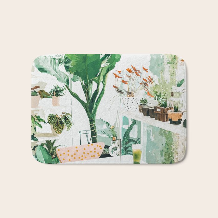 Junglow, Urban Jungle Botanical Home decor, Tropical Plants Interior Design Plant Lady Painting Bath Mat Gallery Image 1