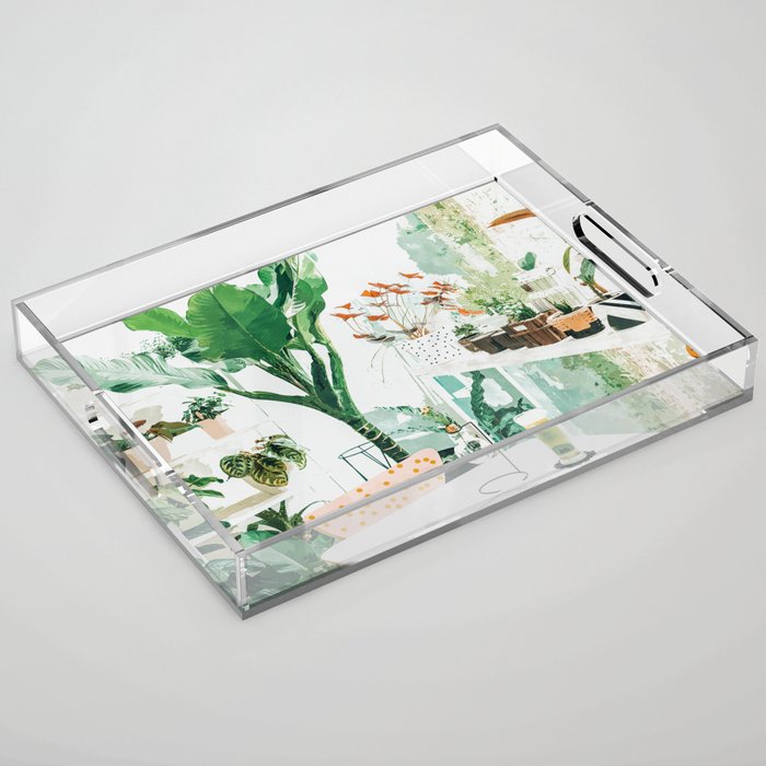 Junglow, Urban Jungle Botanical Home decor, Tropical Plants Interior Design Plant Lady Painting Acrylic Tray Gallery Image 1