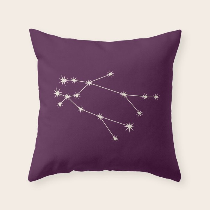 Gemini Zodiac Star Constellation Line Art Plum Purple Throw Pillow Gallery Image 6