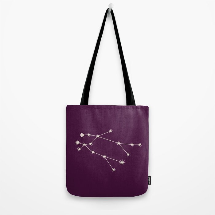 Gemini Zodiac Star Constellation Line Art Plum Purple Tote Bag Gallery Image 2