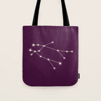 Gemini Zodiac Star Constellation Line Art Plum Purple Tote Bag Gallery Image 1