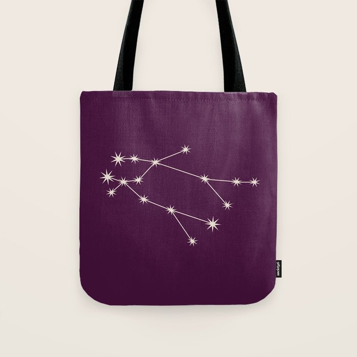 Gemini Zodiac Star Constellation Line Art Plum Purple Tote Bag Gallery Image 1