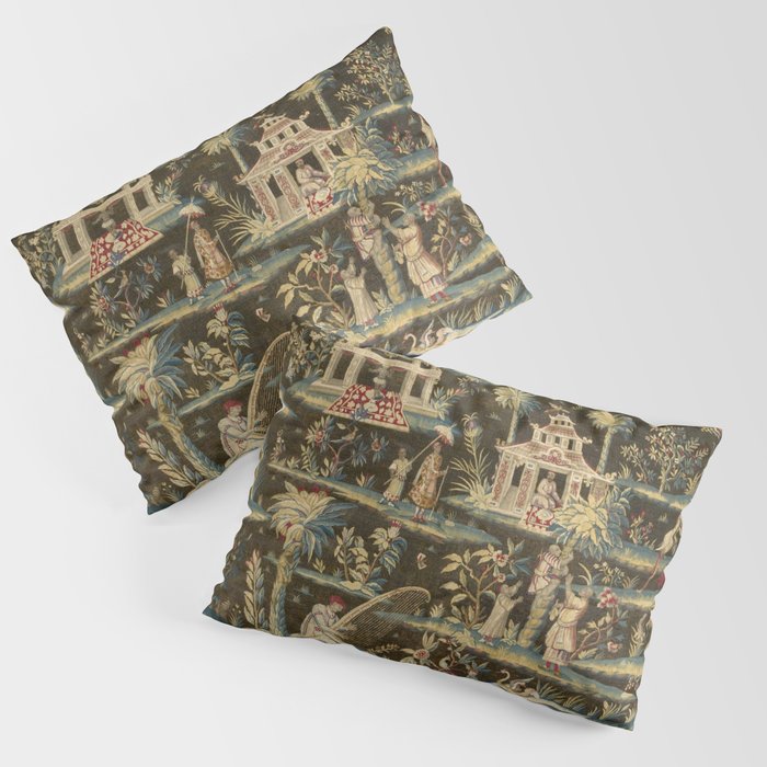 Antique 18th Century Chinoiserie Landscape Tapestry Pillow Sham Gallery Image 1