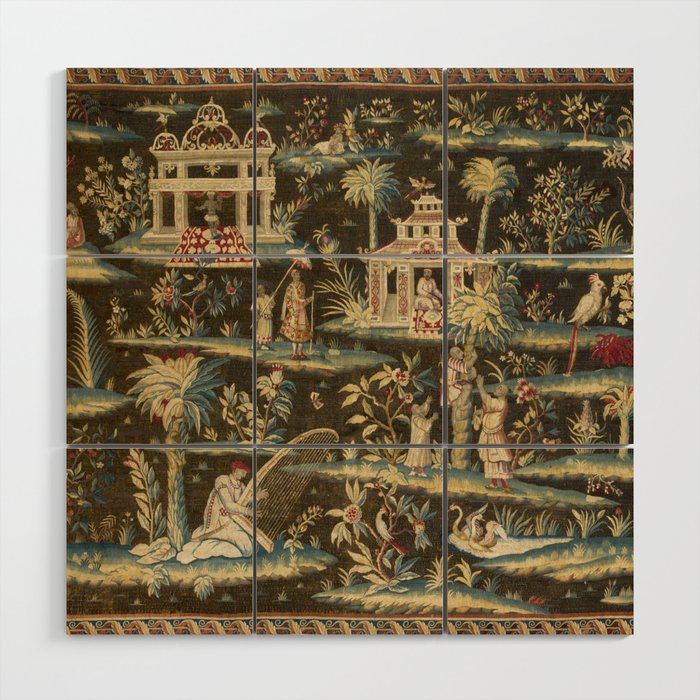 Antique 18th Century Chinoiserie Landscape Tapestry Wood Wall Art Gallery Image 1