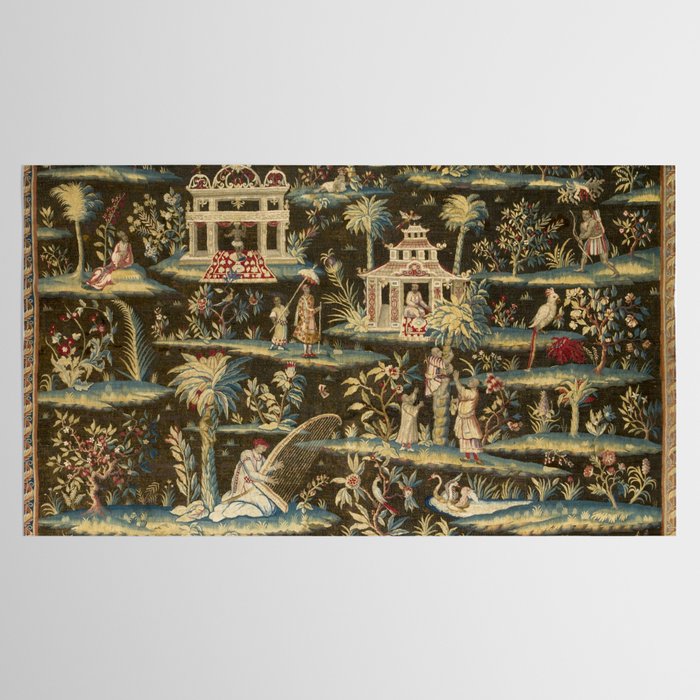 Antique 18th Century Chinoiserie Landscape Tapestry Tablecloth Gallery Image 2