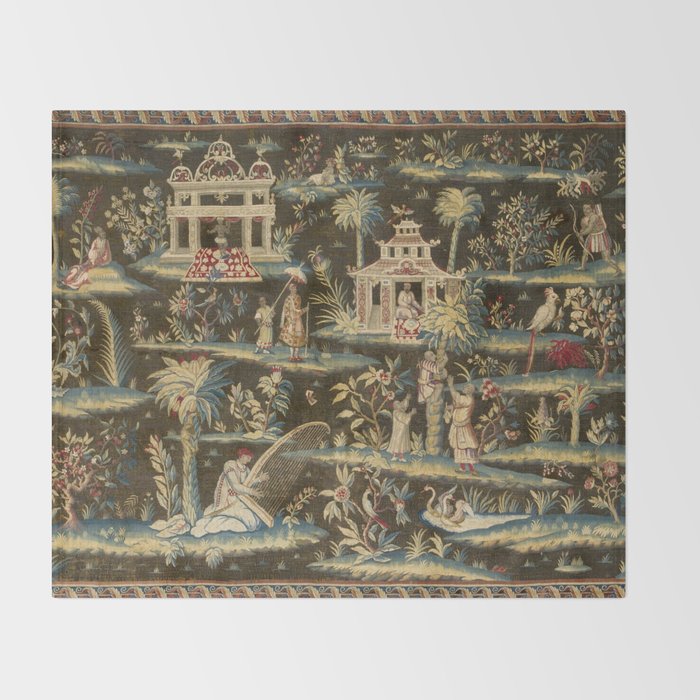 Antique 18th Century Chinoiserie Landscape Tapestry Throw Blanket Gallery Image 2