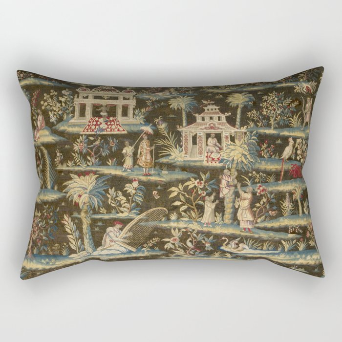 Antique 18th Century Chinoiserie Landscape Tapestry Rectangular Pillow Gallery Image 1