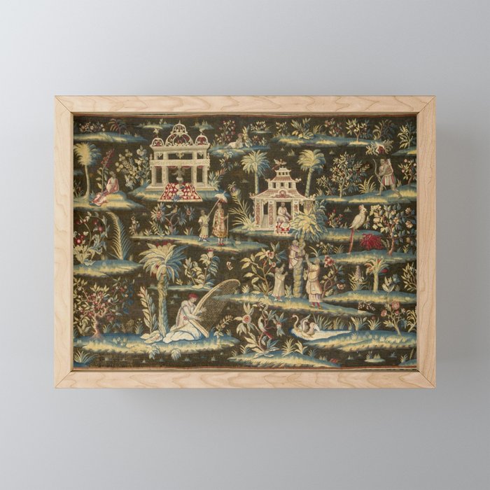 Antique 18th Century Chinoiserie Landscape Tapestry Mini Art Print Gallery Image 1