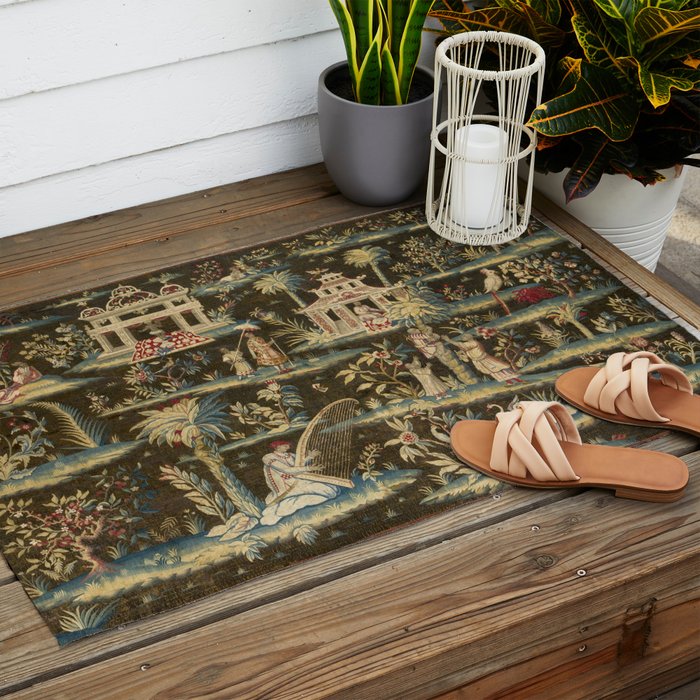 Antique 18th Century Chinoiserie Landscape Tapestry Outdoor Rug Gallery Image 2