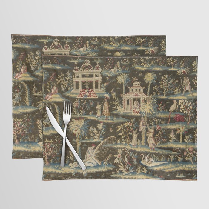 Antique 18th Century Chinoiserie Landscape Tapestry Placemat Gallery Image 1