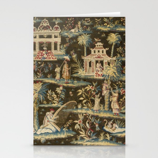 Antique 18th Century Chinoiserie Landscape Tapestry Stationery Card Gallery Image 2