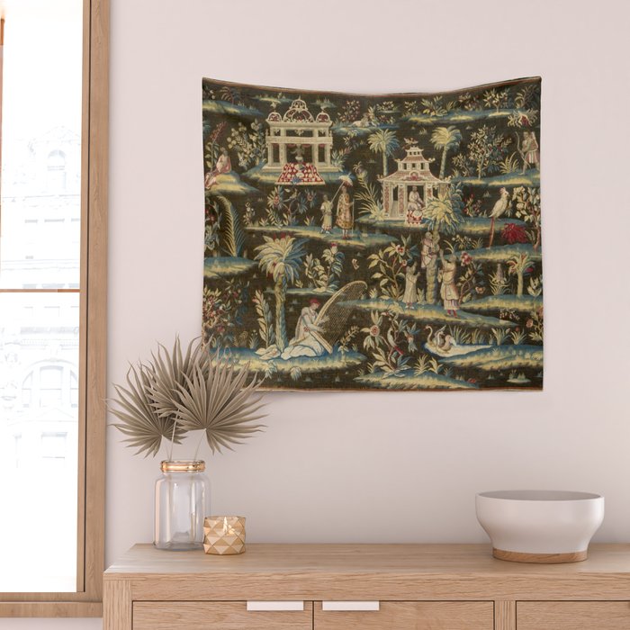 Antique 18th Century Chinoiserie Landscape Tapestry Wall Tapestry Gallery Image 2