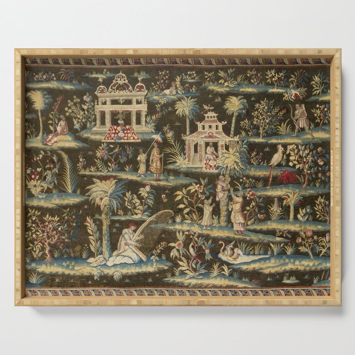 Antique 18th Century Chinoiserie Landscape Tapestry Serving Tray Gallery Image 1