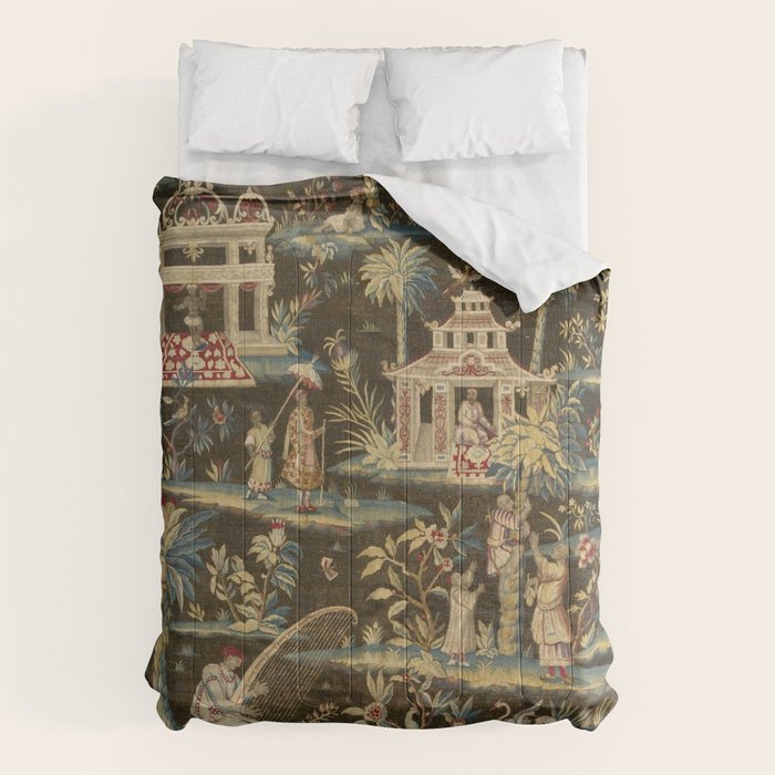 Antique 18th Century Chinoiserie Landscape Tapestry Comforter Gallery Image 6