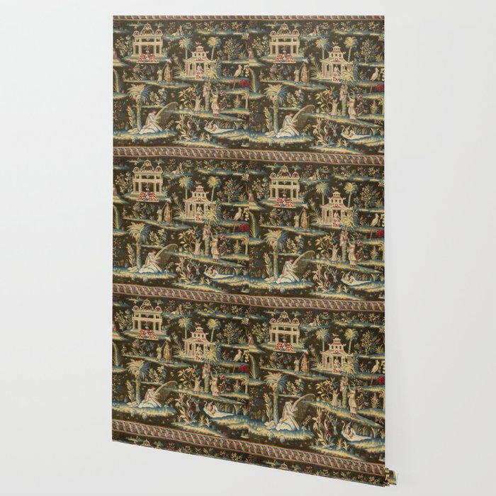 Antique 18th Century Chinoiserie Landscape Tapestry Wallpaper Gallery Image 2
