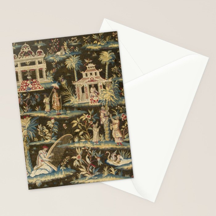 Antique 18th Century Chinoiserie Landscape Tapestry Stationery Card Gallery Image 2